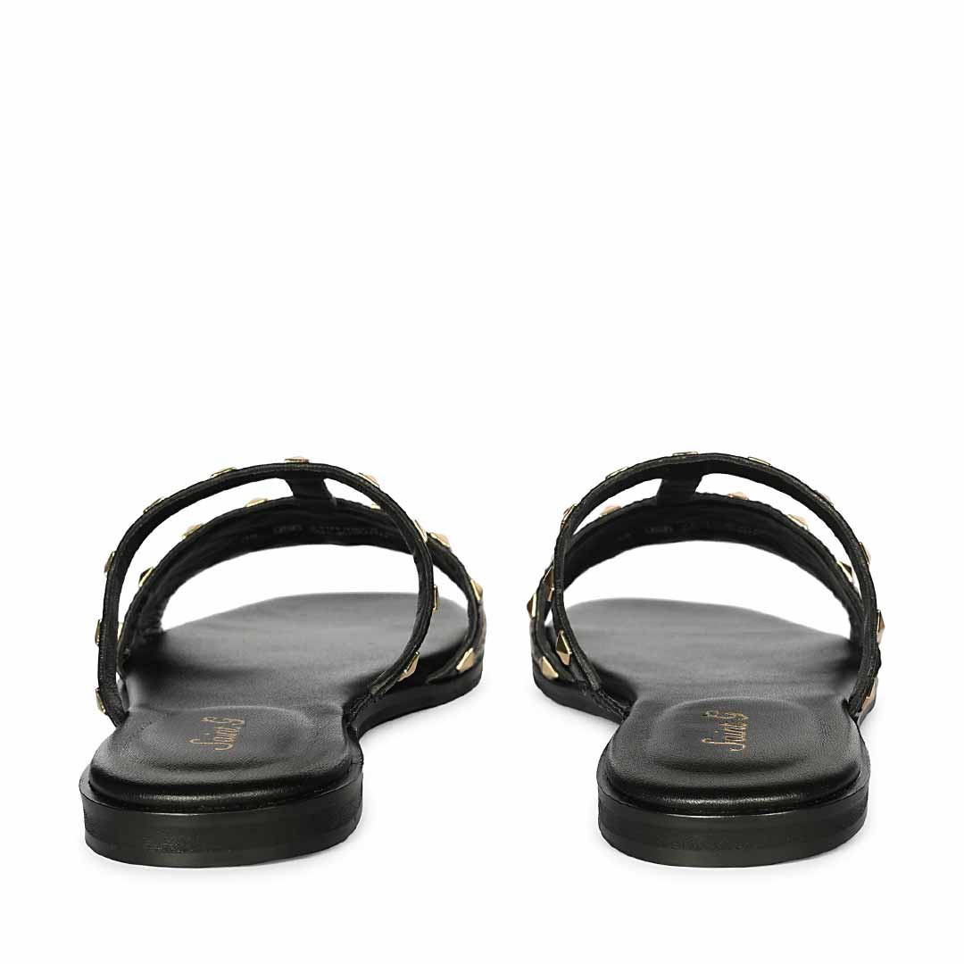 Saint Nylah Raffia & Pyramid Stud Black Leather Slide