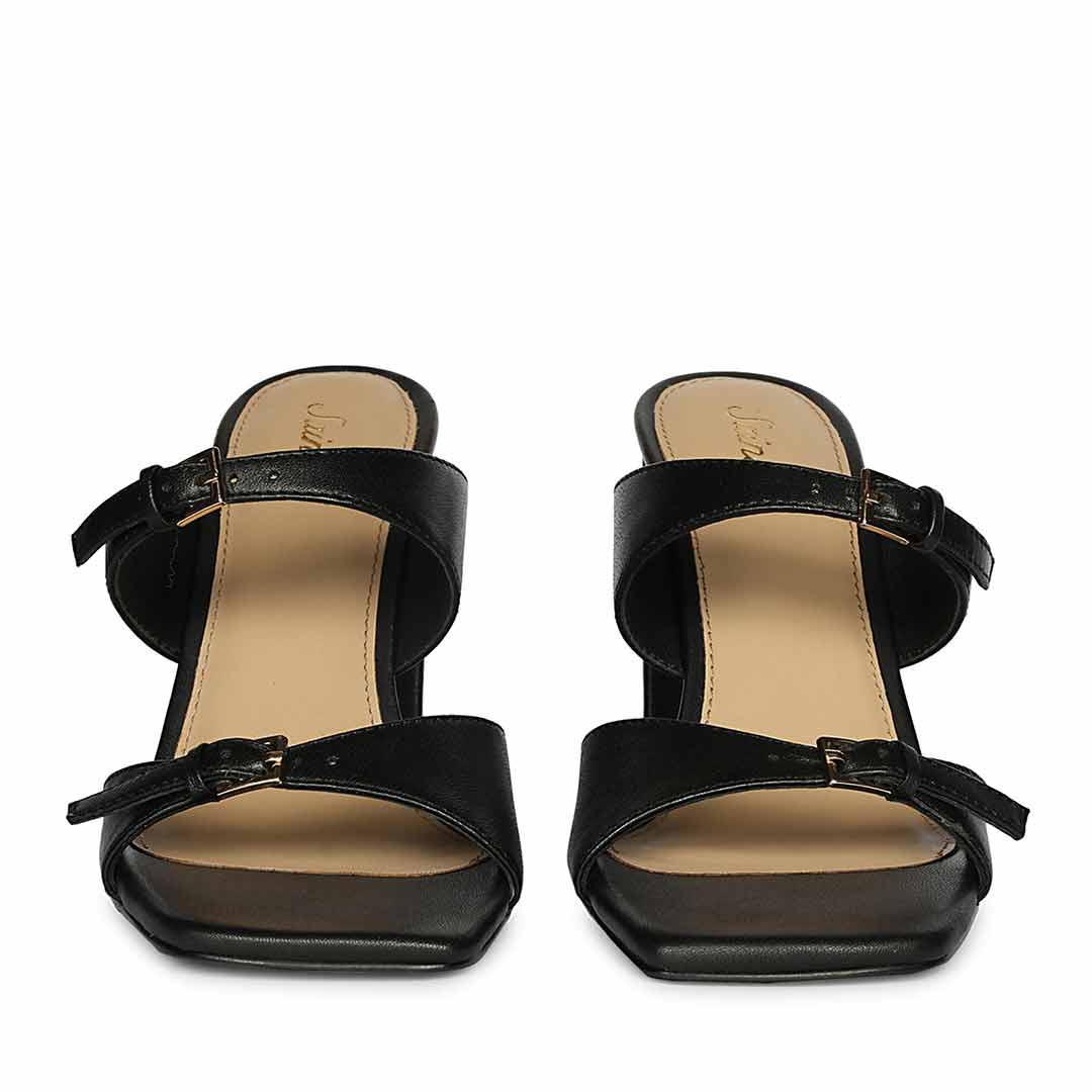 Saint Mallory Buckle Black Leather Heels