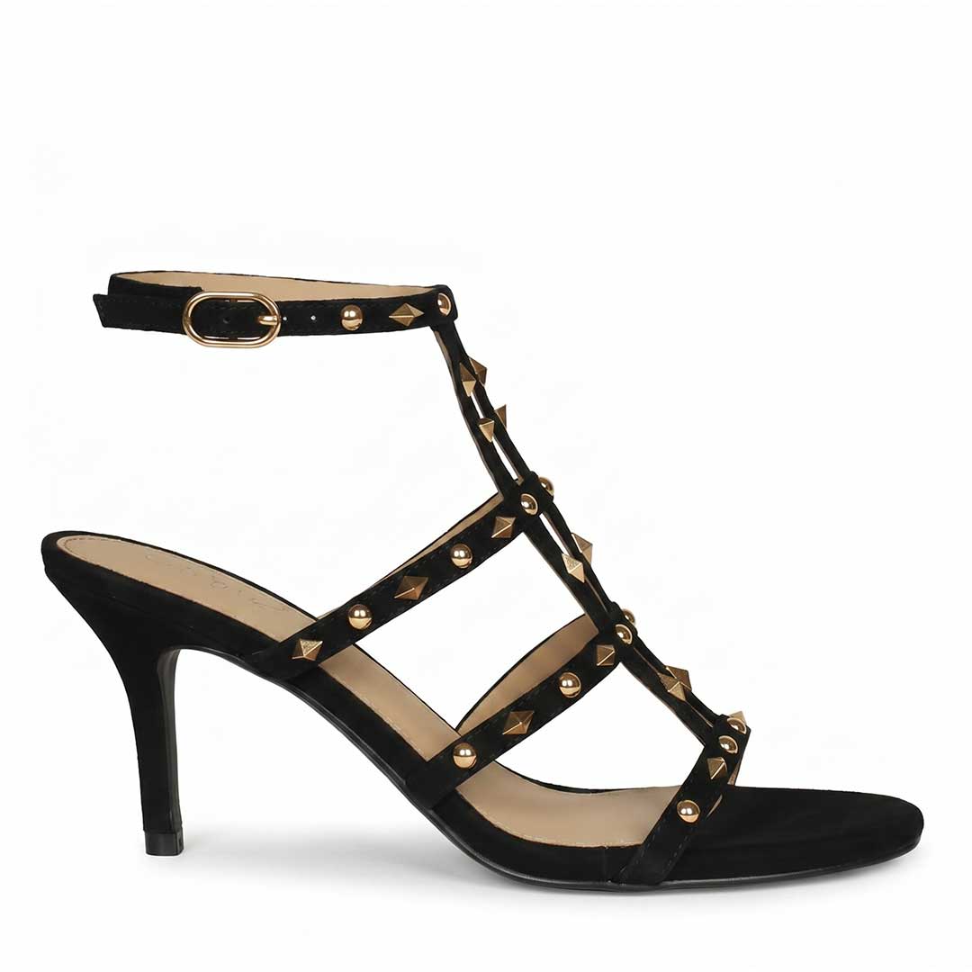 Saint Quenel Black Leather Studded Stilettos