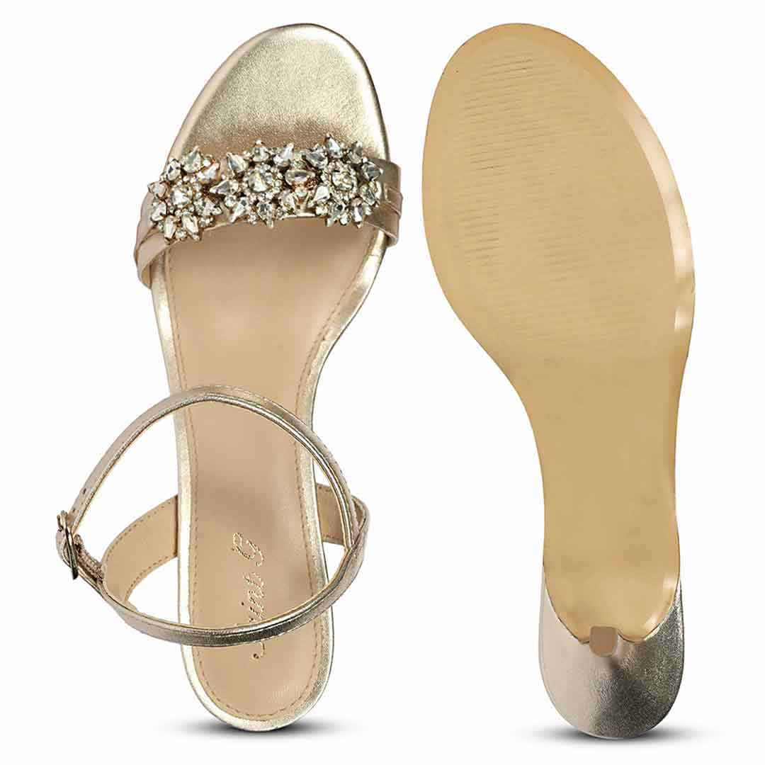 Saint Brittany Crystal Stone Gold Leather Stilettos