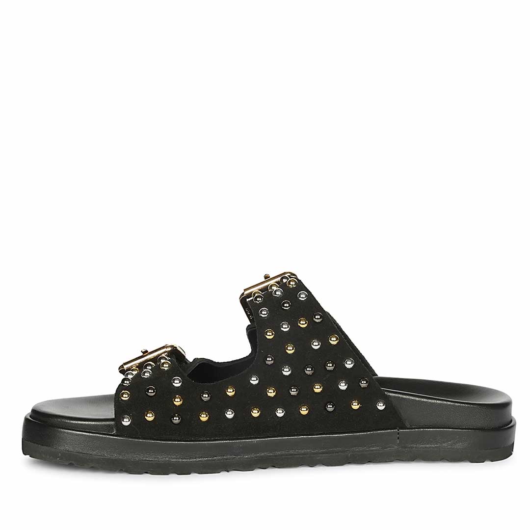 Saint Marnie Studded Black Leather Footbed Sandals