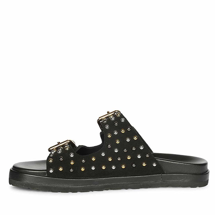 Saint Marnie Studded Black Leather Footbed Sandals