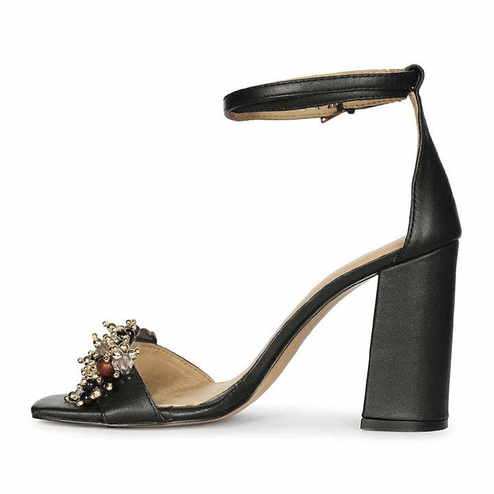 Saint Raquel Jewel Black Leather Block Heels