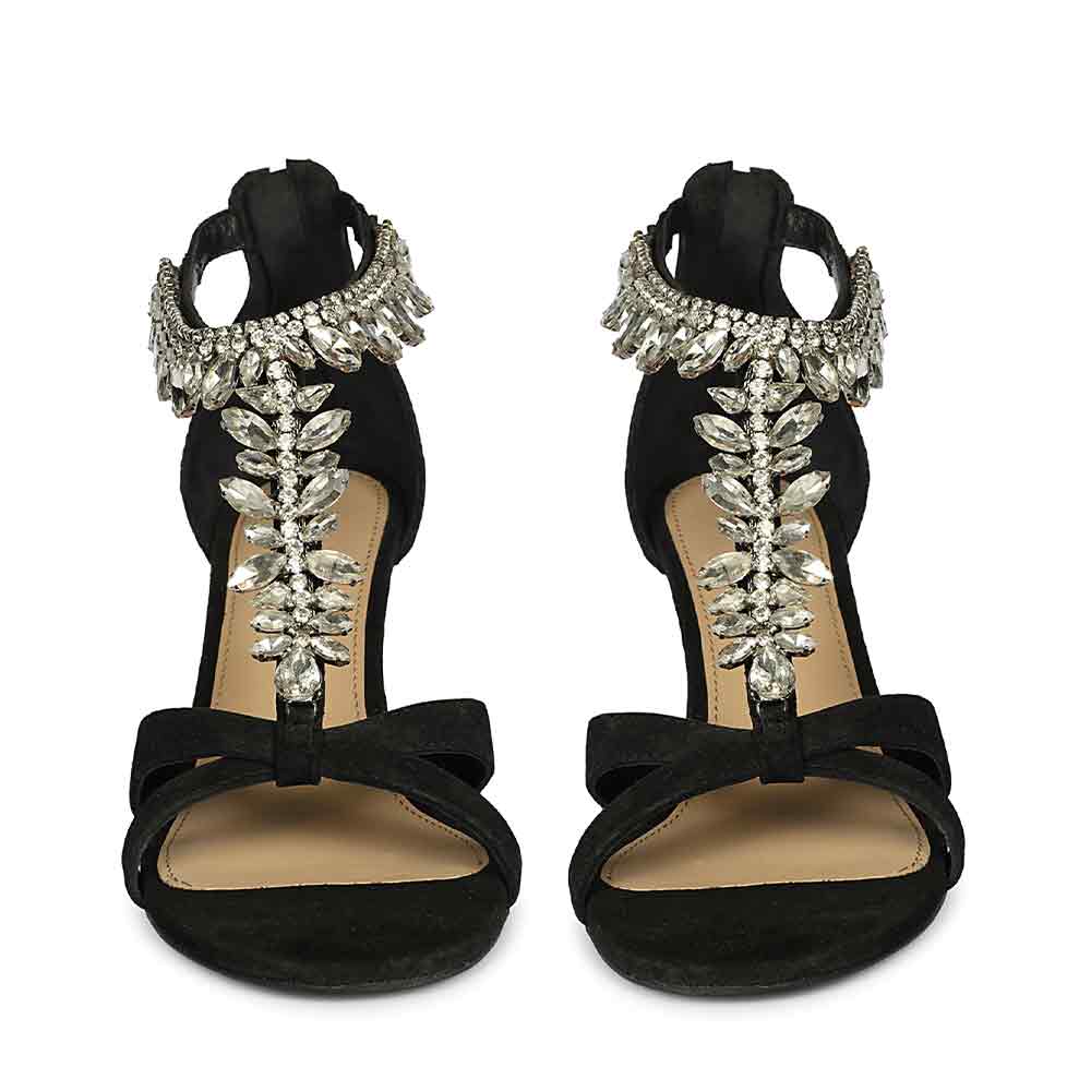 Saint Celestia Stone Embellished Black Leather Stilettos