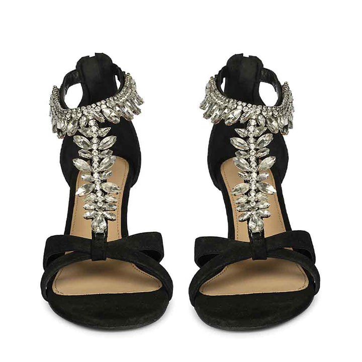 Saint Celestia Stone Embellished Black Leather Stilettos