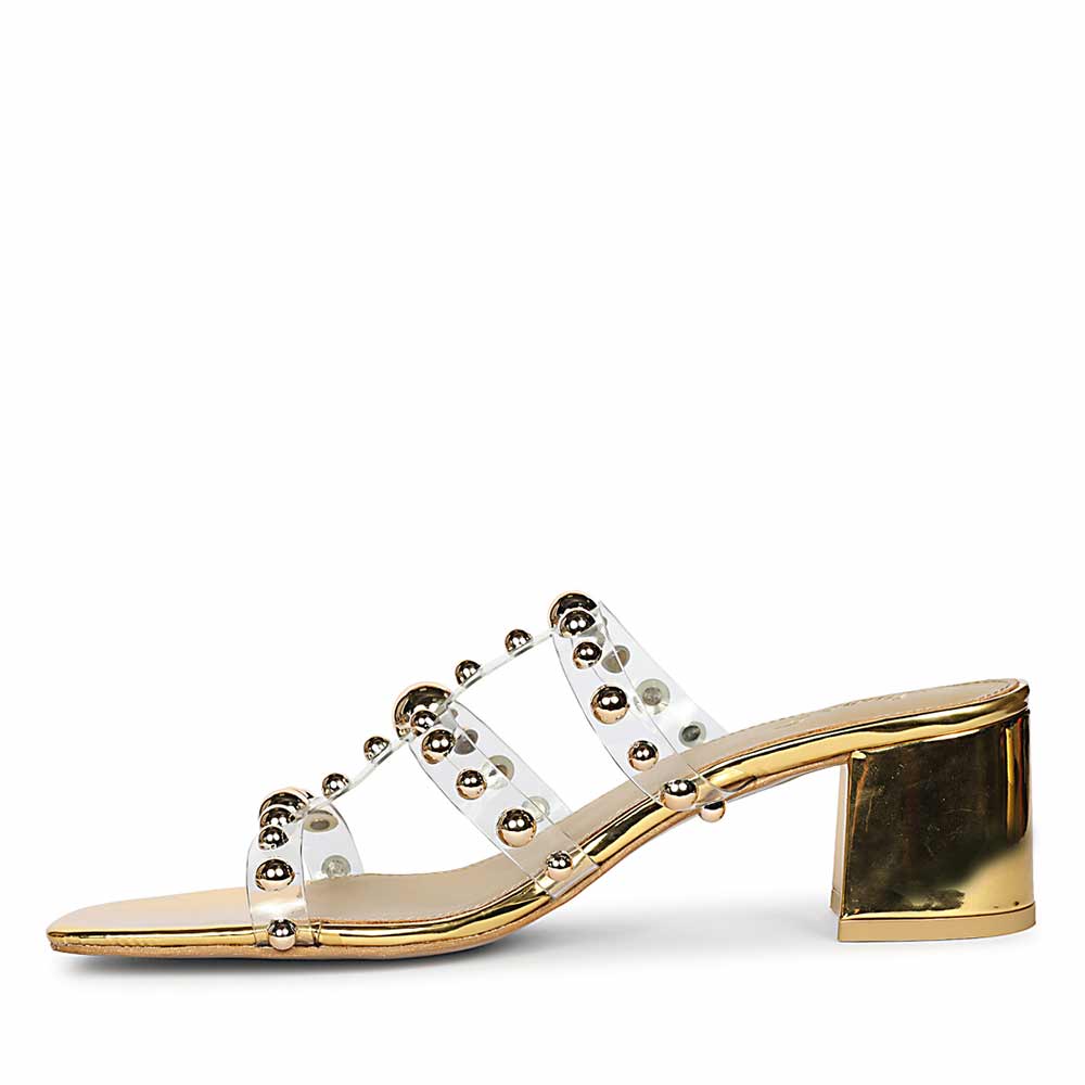 Saint Ivo Stud Embellished Gold Block Heels
