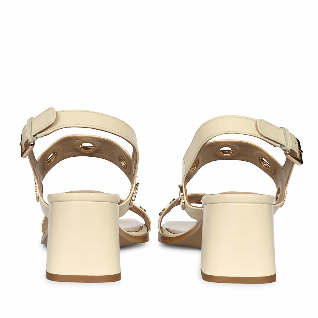 Saint Alviera Gold Flower Eyelets Leather Block Heels