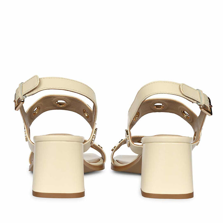 Saint Alviera Gold Flower Eyelets Leather Block Heels