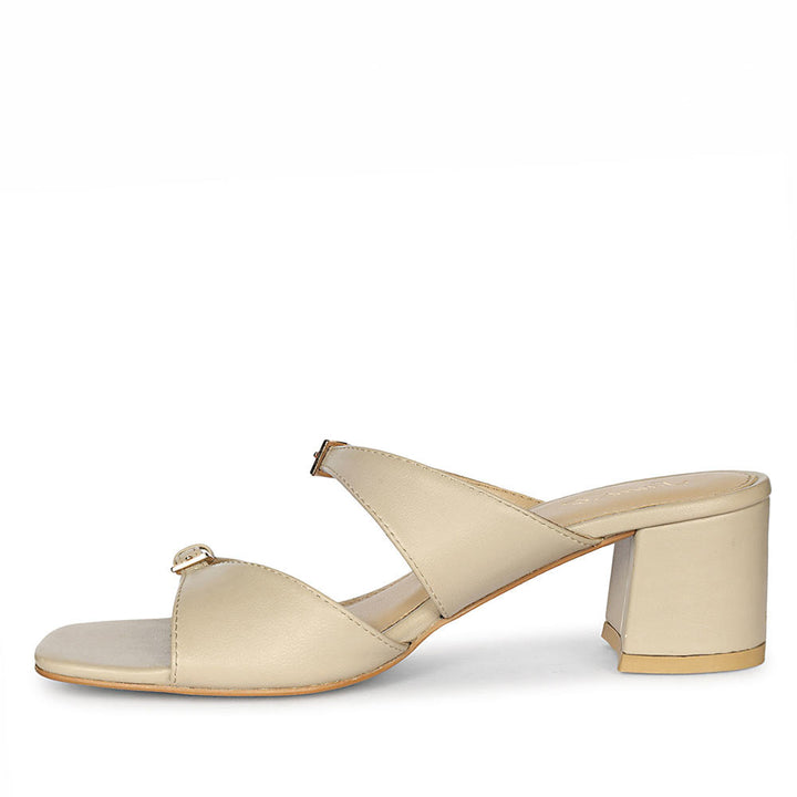 Saint Ellery Buckle Beige Leather Block Heel Sandals