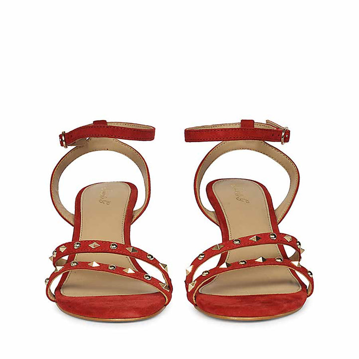 Saint Dovie Studded Red Suede Leather Stilettos