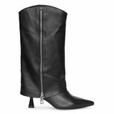 Saint Xiomara Fold-Over Black Leather Mid-Calf Boots