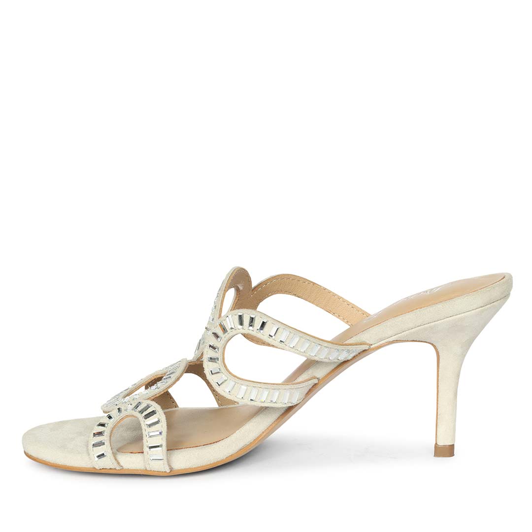 Saint Peyton Ivory Mirror Embellished Suede Heels