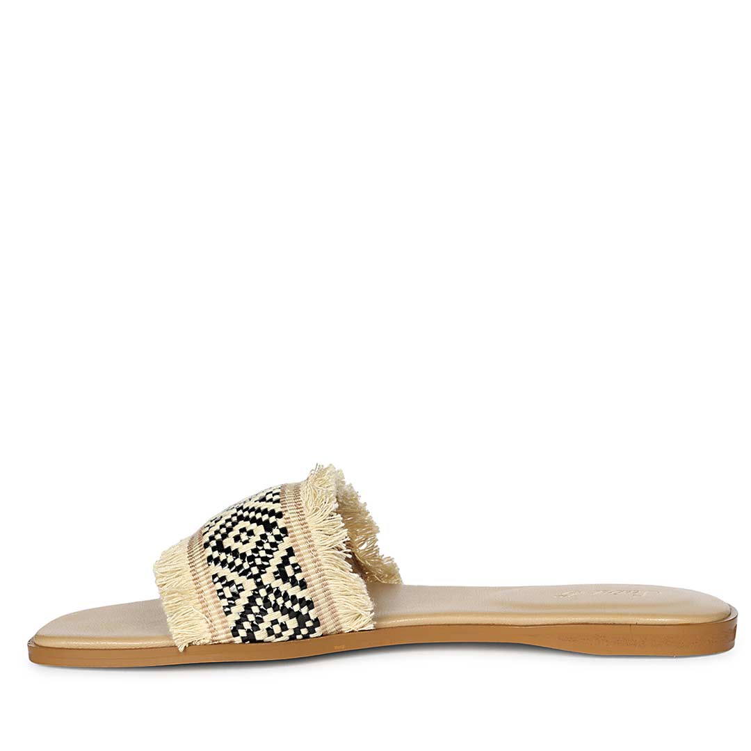 Saint Noor Luxe Crystal Net Black-Beige Leather