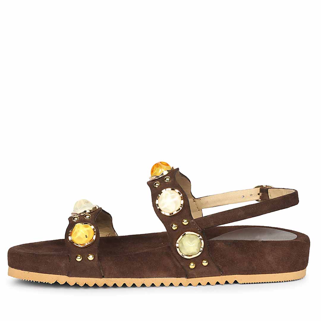 Saint Solira Multi Stone Brown Leather Footbed Sandals