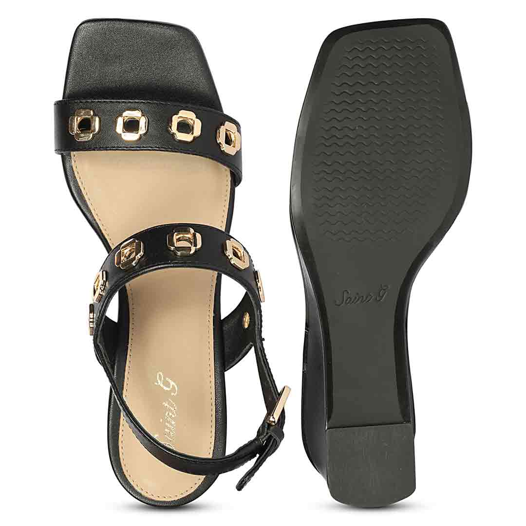 Saint Julien Flower Eyelets Black Leather Wedge Heels