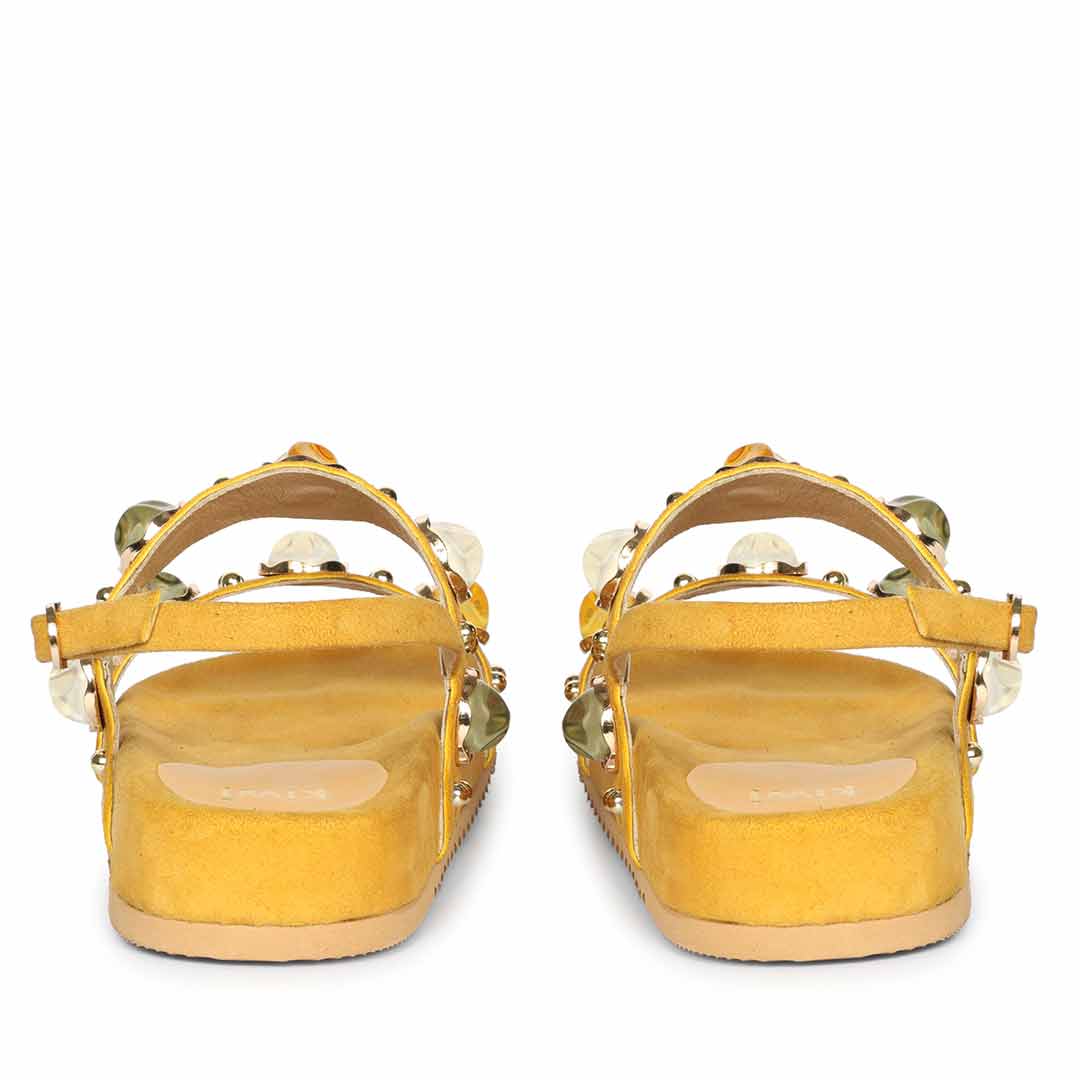 Saint Solira Multi Stone Mustard Leather Footbed Sandals – SaintG USA