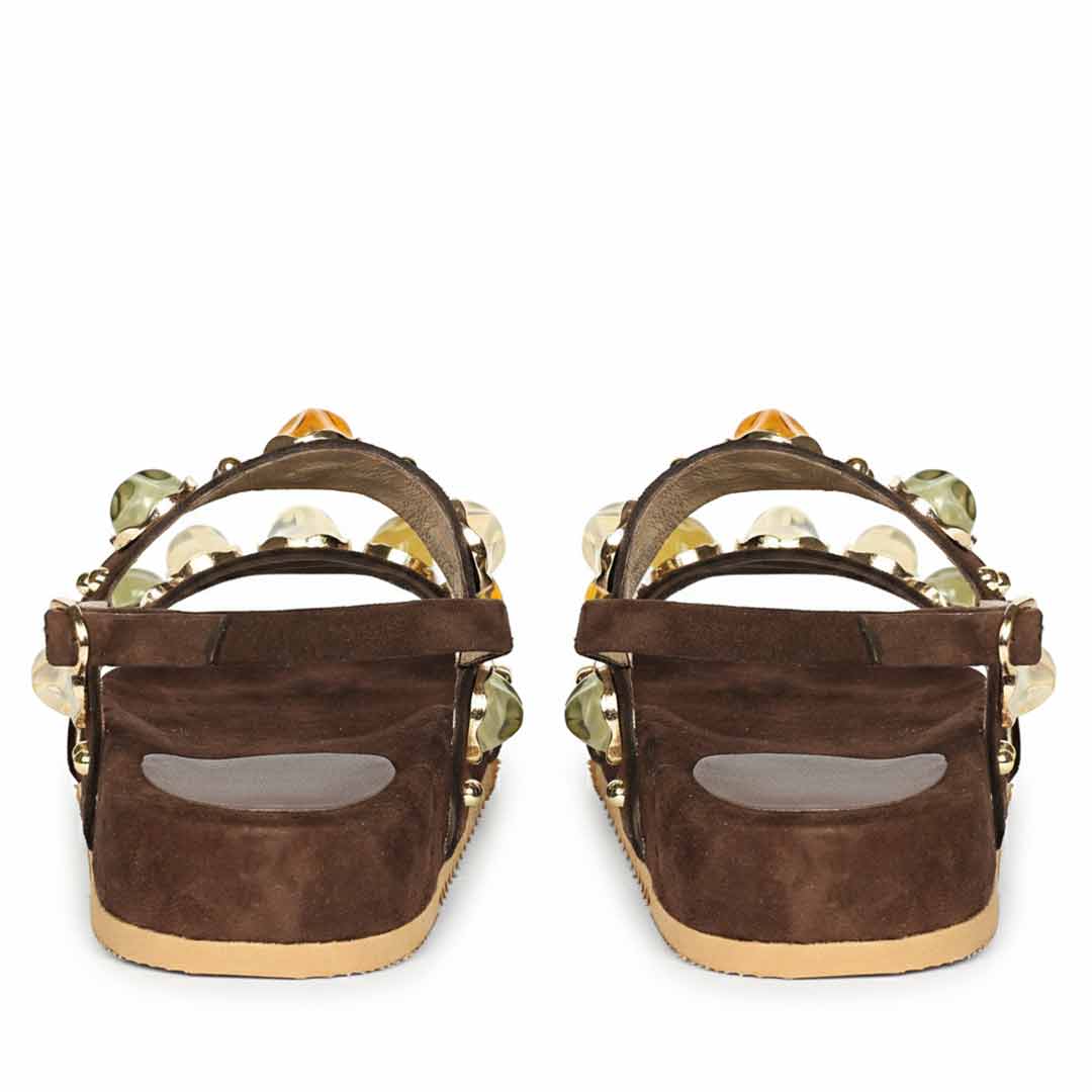 Saint Solira Multi Stone Brown Leather Footbed Sandals