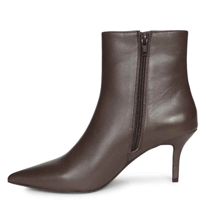 Saint Harriet Brown Crinkle Patent Leather Kitten Heel Pointed Boots