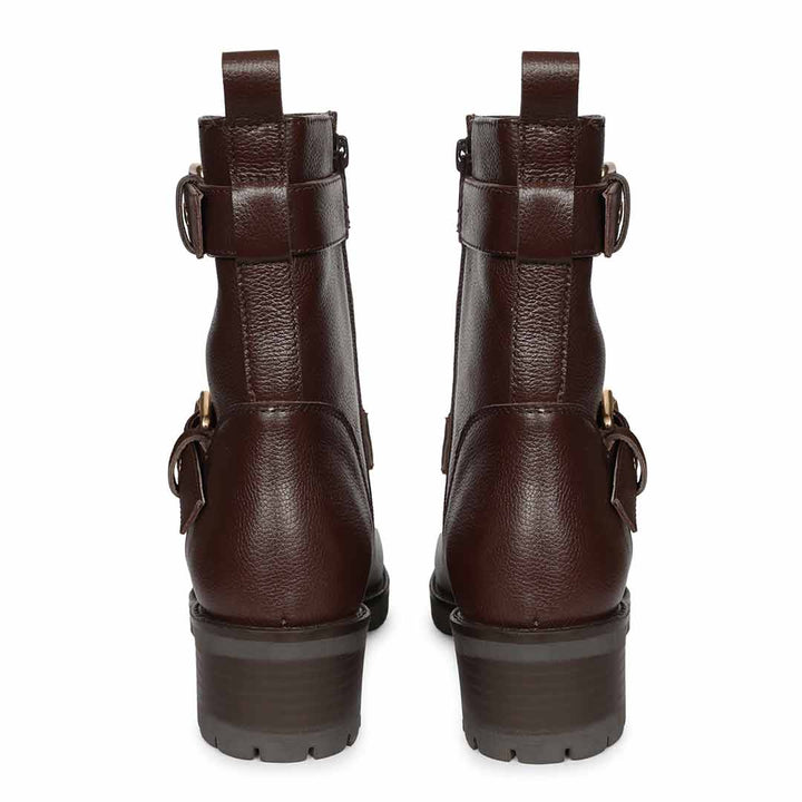 Saint Erika Double Buckle Brown Leather High Ankle Boots