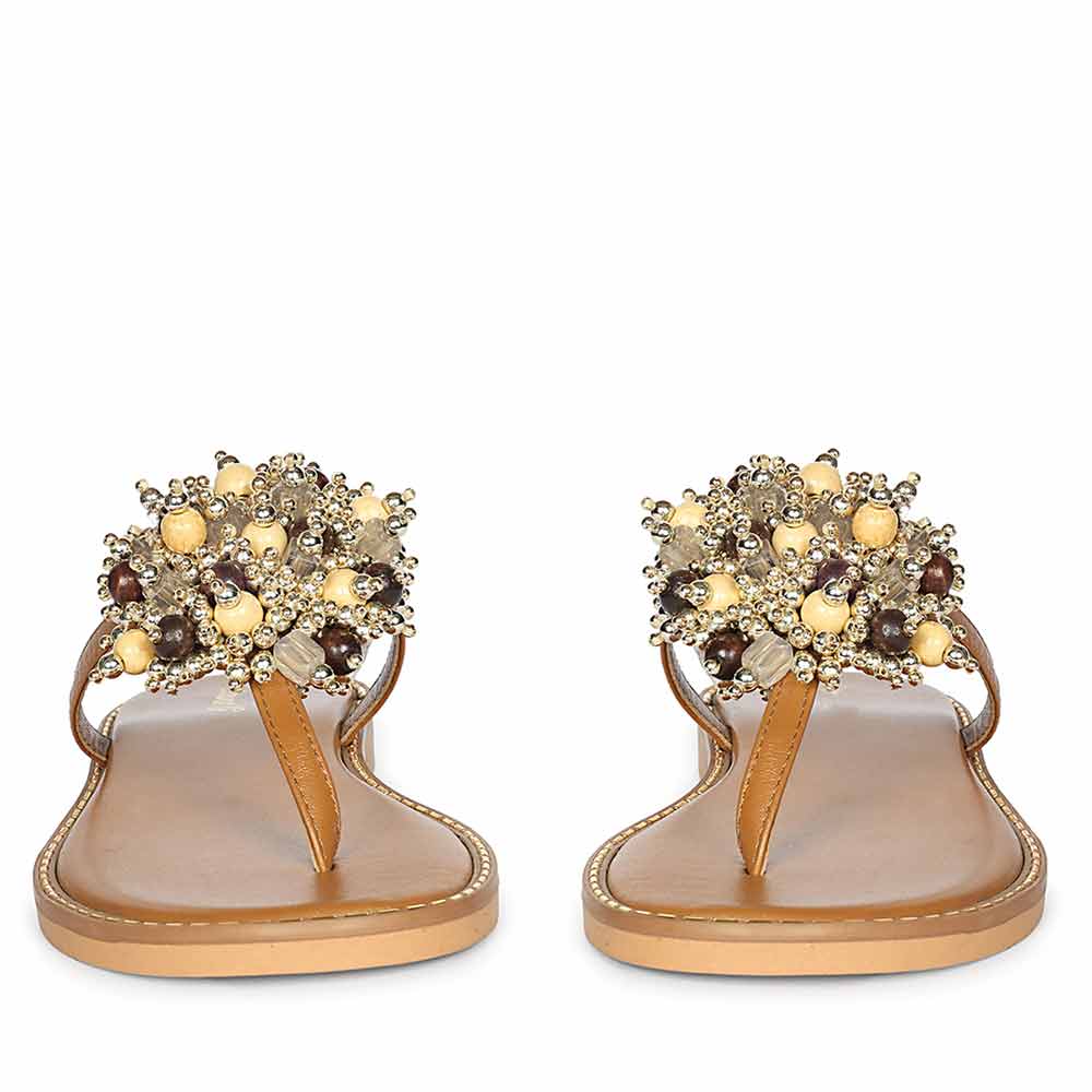 Saint Briony Jeweled Tan Leather Sandals