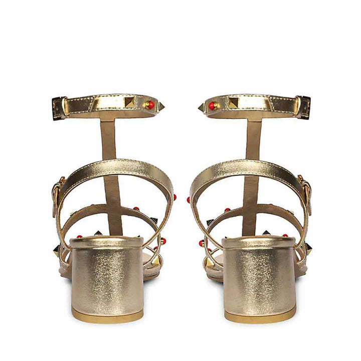 Saint Lucien Gold Leather Studded Gladiator Block Heels