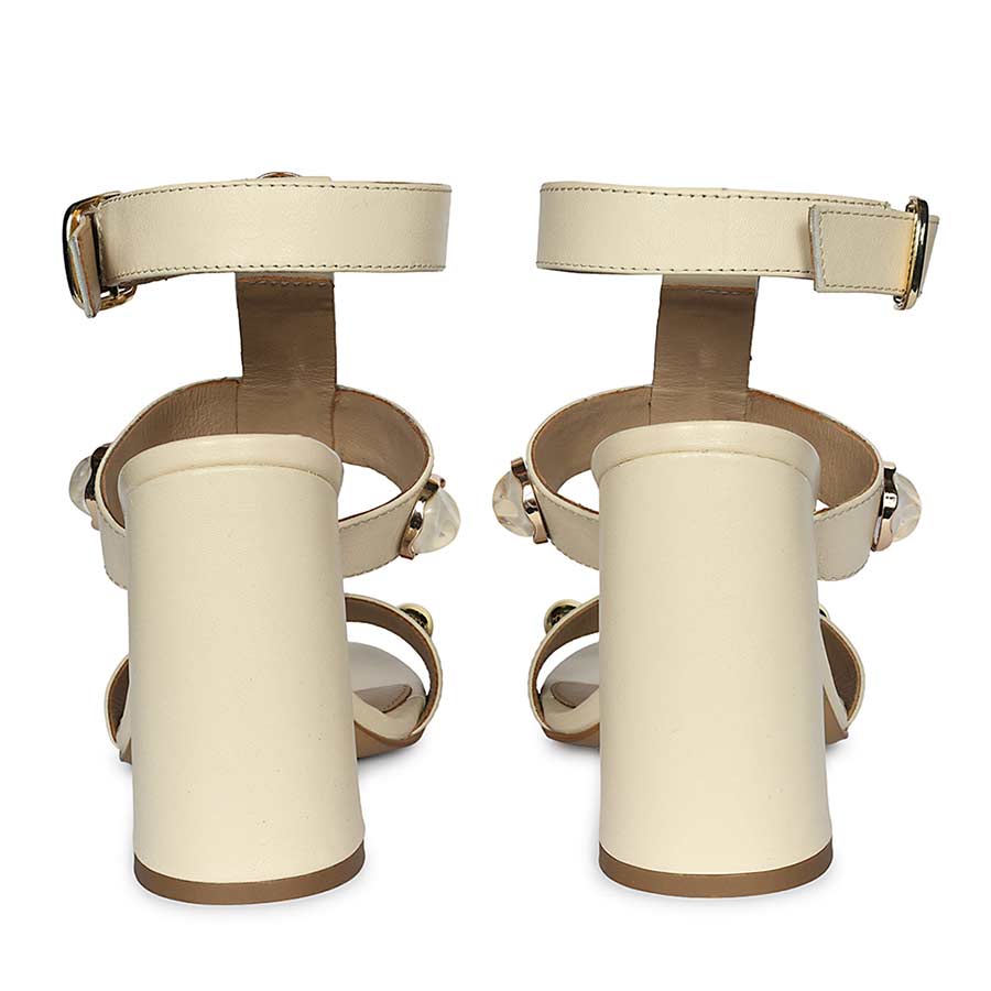 Saint Hope Studded Off white Leather Block Heels