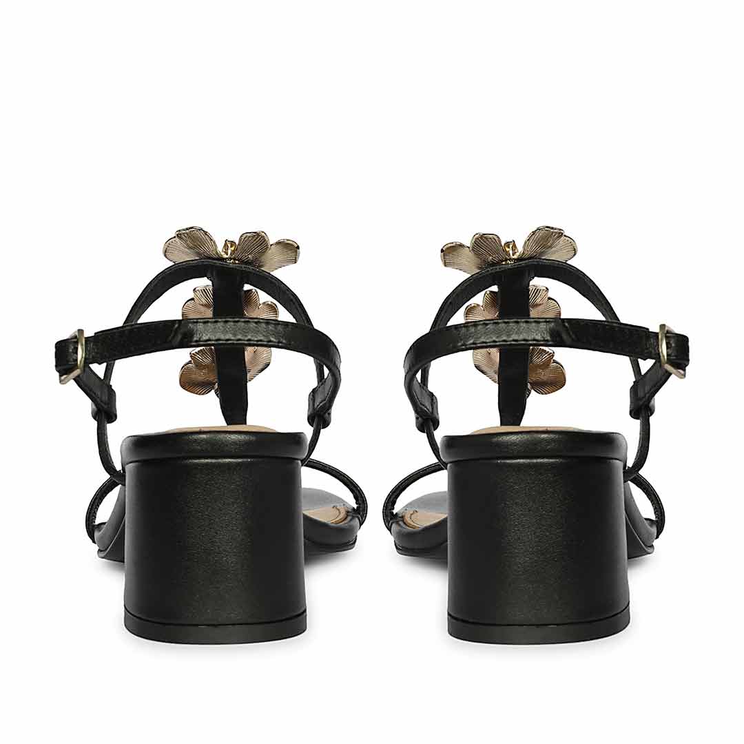 Saint Dorian Gold Floral Embellished Leather Block Heels