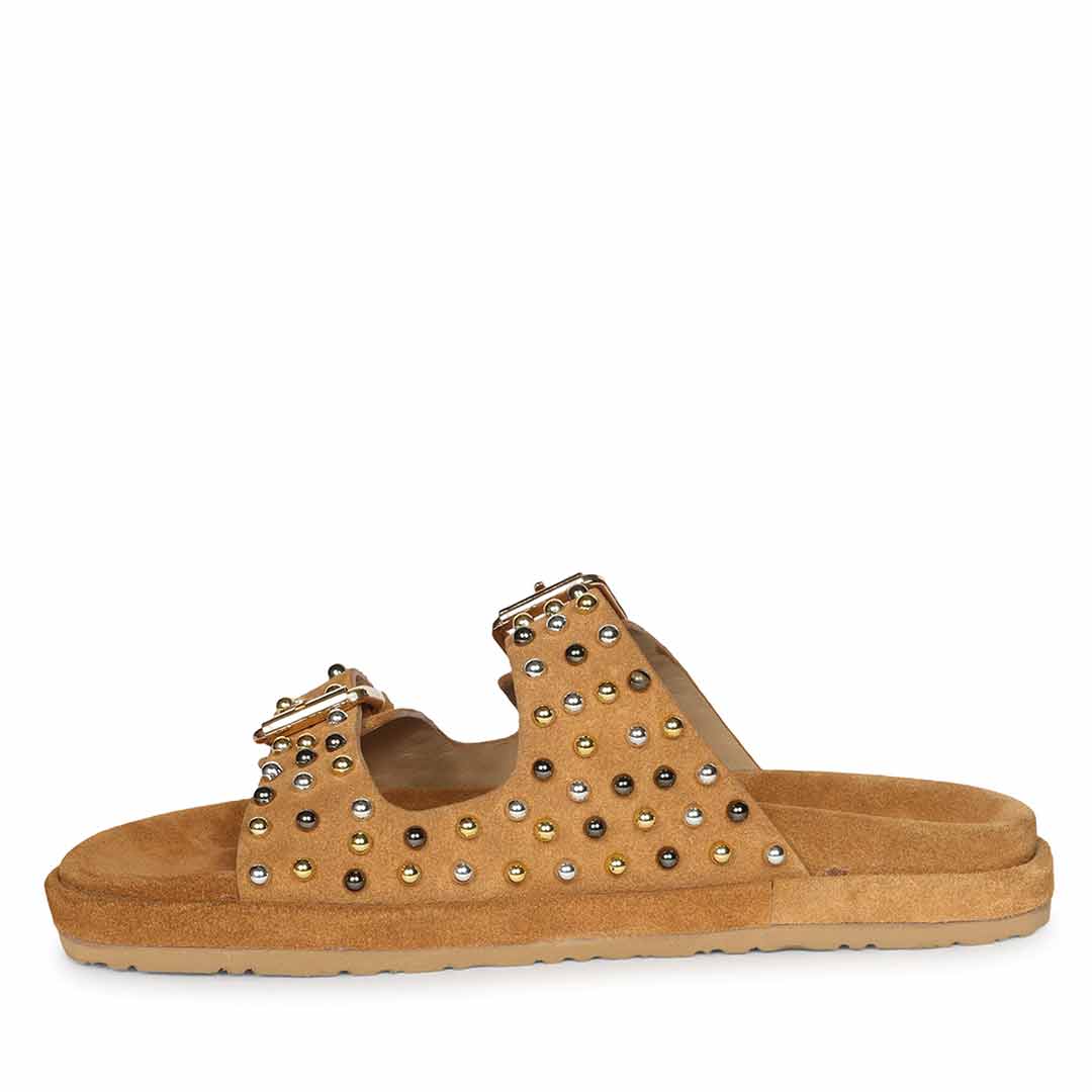 Saint Marnie Studded Tan Leather Footbed Sandals