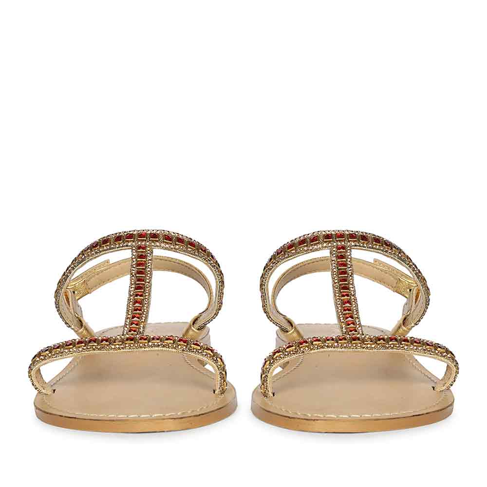 Saint Raelin Metallic Orange Leather Embellished Sandals