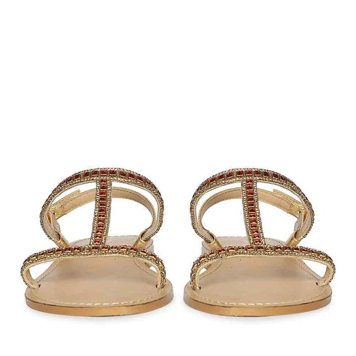Saint Raelin Metallic Orange Leather Embellished Sandals