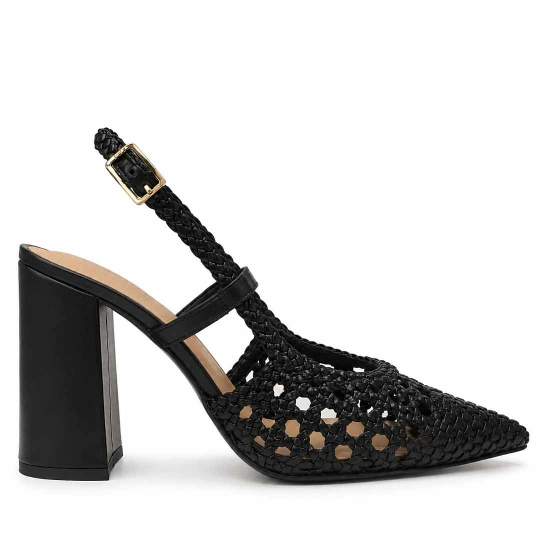 Saint Felicia Black Woven Block Heels