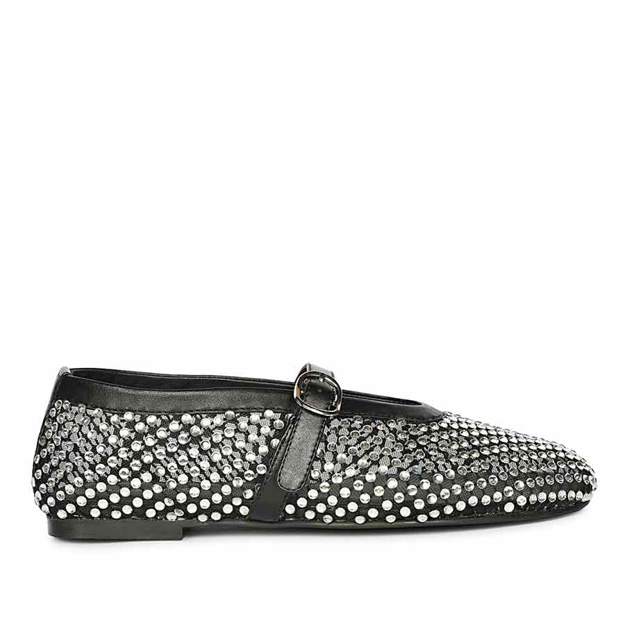 Saint Lennon Strass Embellished BlackLeather Flats