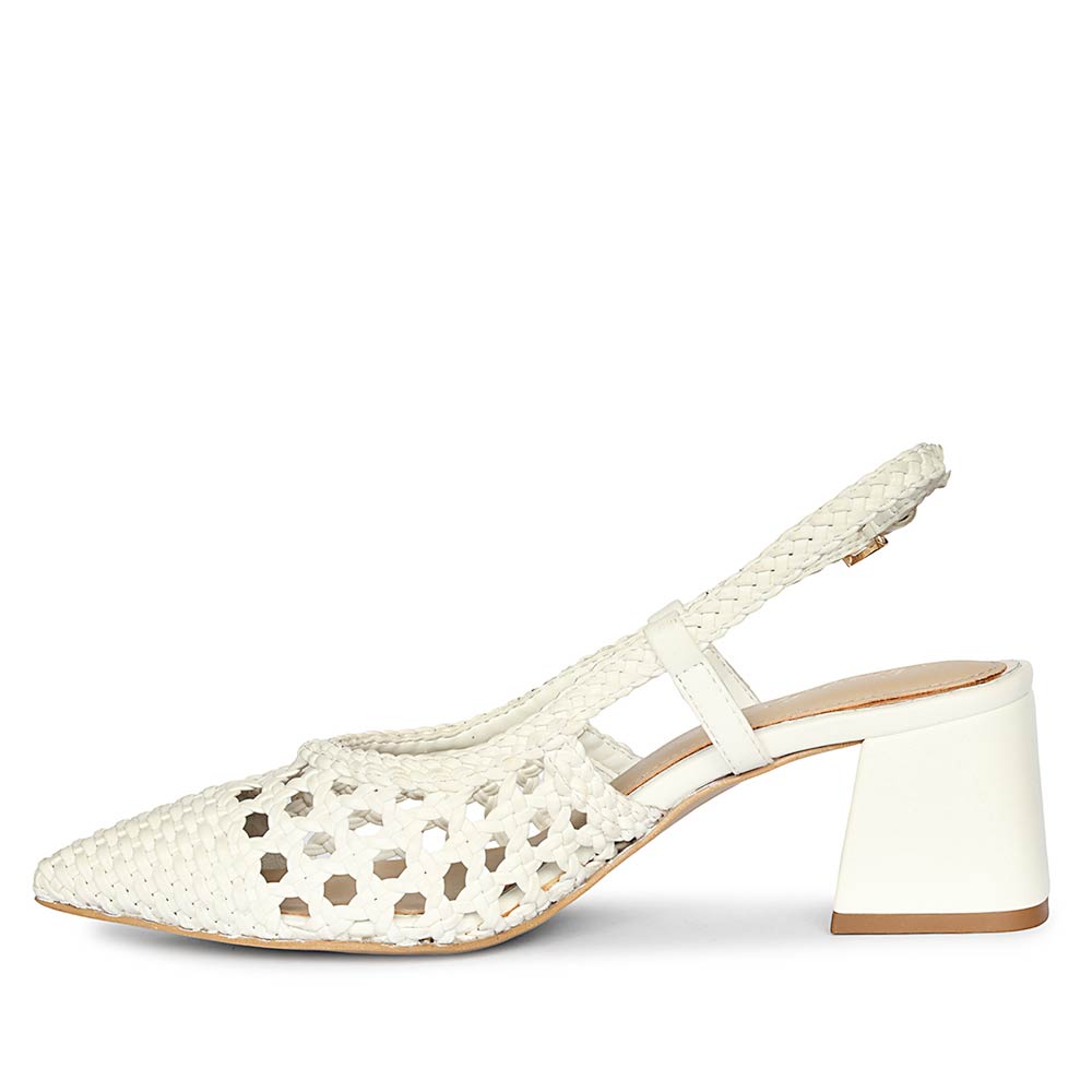 Saint White Woven Leather Block Heel
