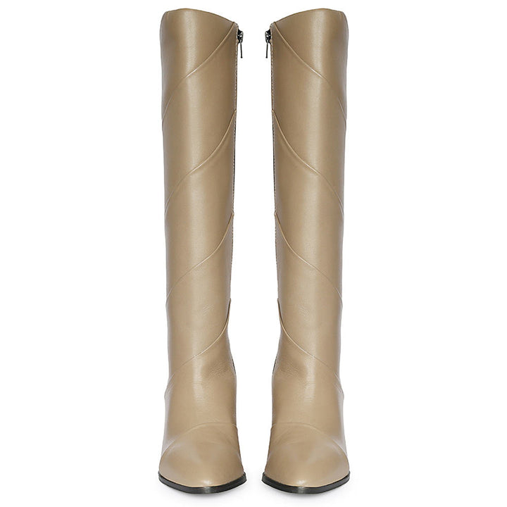 Saint Novara Folded Stone Leather Wedge Long Boots
