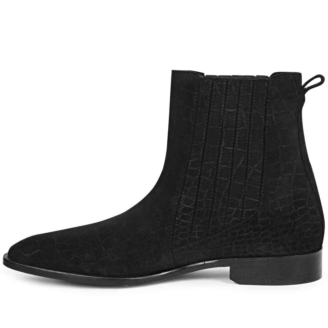 Saint Ollie Black Croco Print Suede Leather Chelsea boot