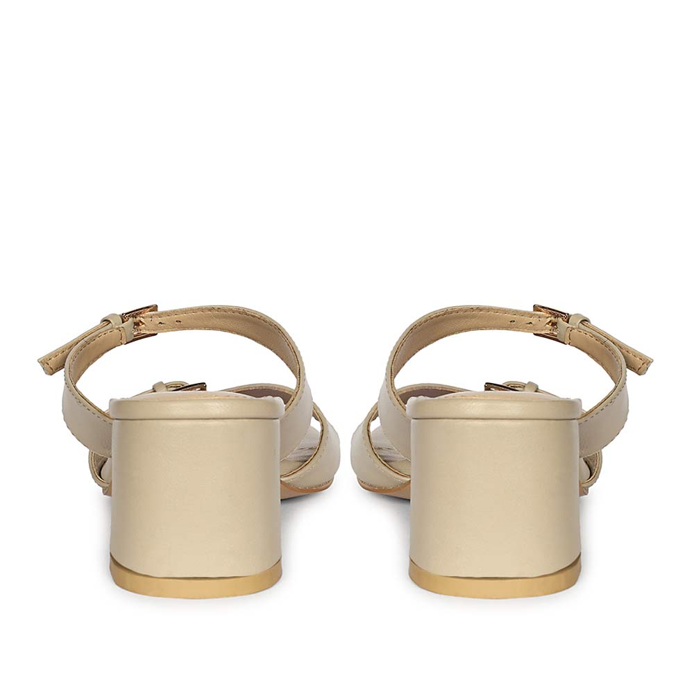 Saint Ellery Buckle Beige Leather Block Heel Sandals