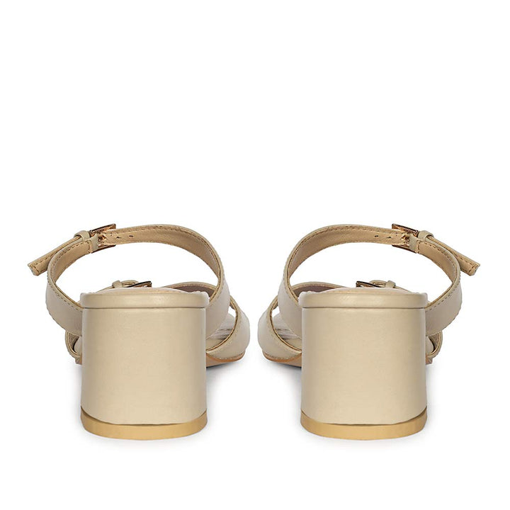 Saint Ellery Buckle Beige Leather Block Heel Sandals