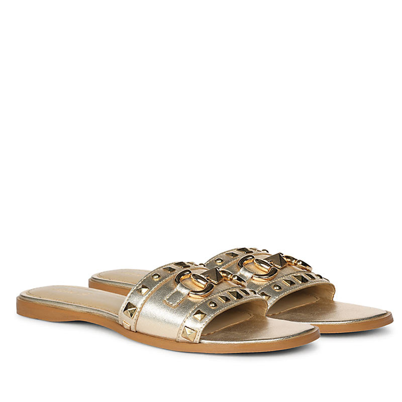 Saint Wrenley Studded Platin Suede Leather Slides