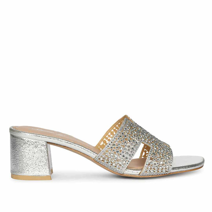 Saint Saylor Crystal Silver Leather Block Heels