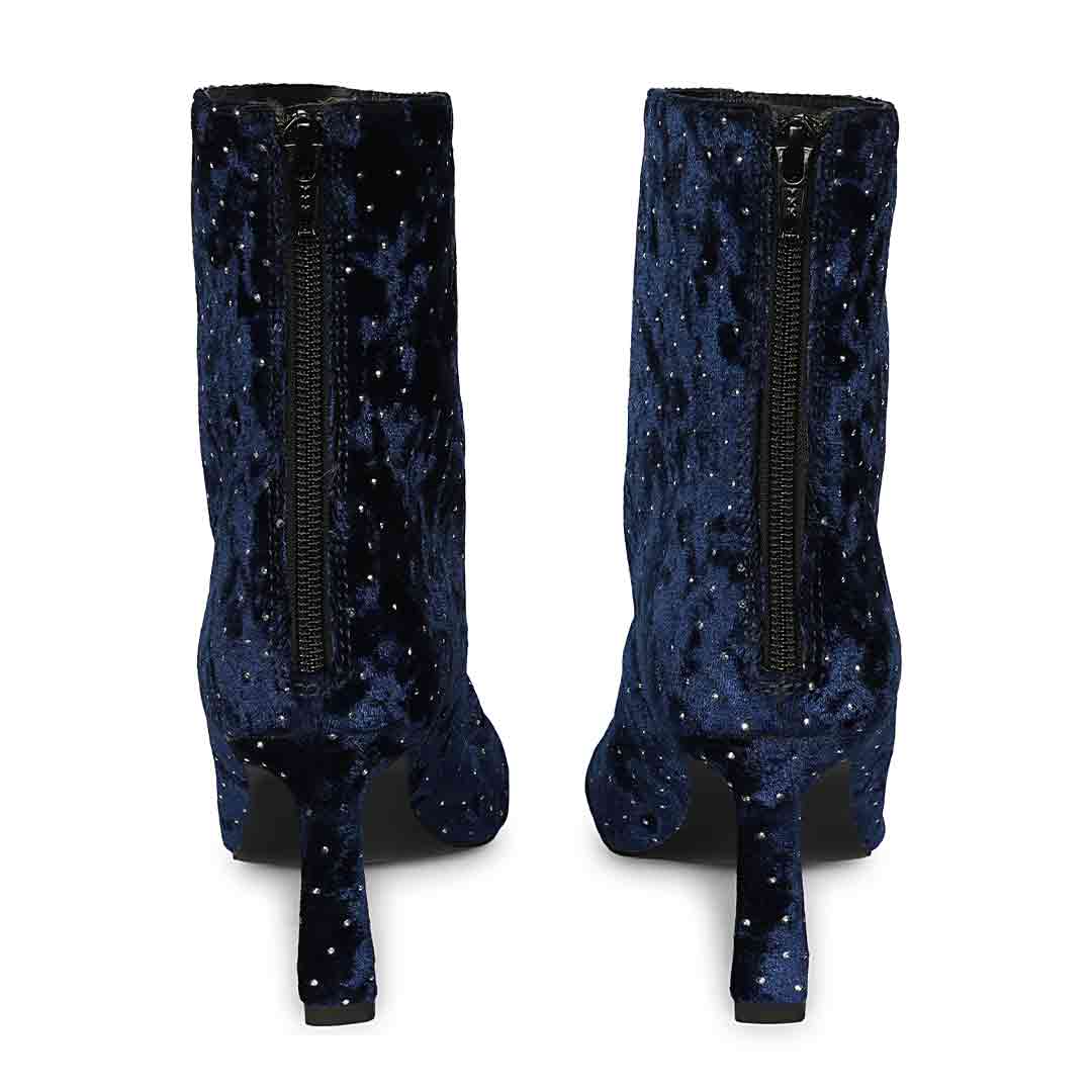 Saint Yara Blue Velvet Strass Ankle Boots