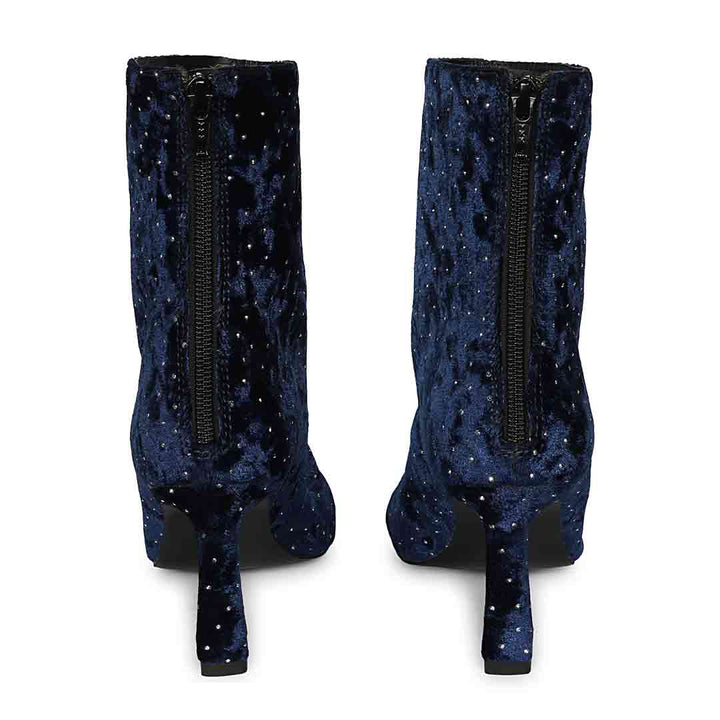 Saint Yara Blue Velvet Strass Ankle Boots