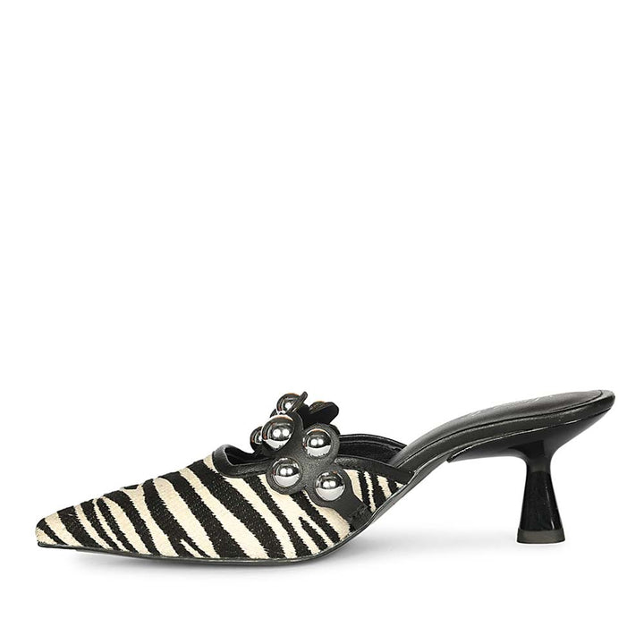 Saint Xenia Zebra Studded Strap Leather Pointed Heels