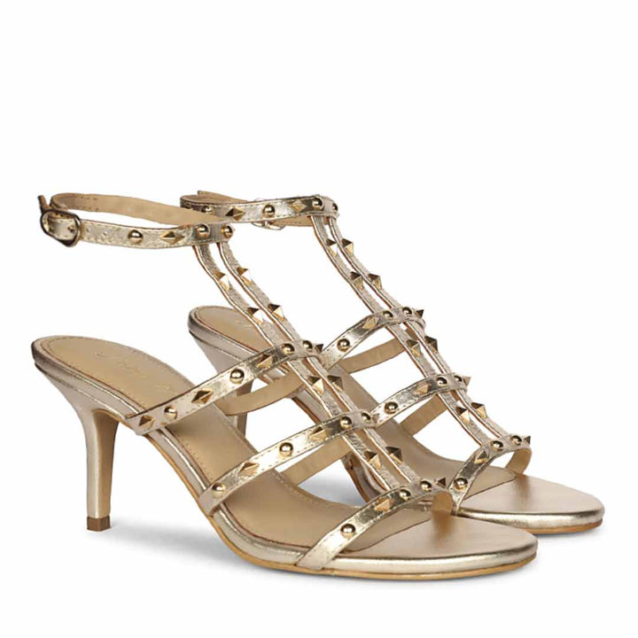 Saint Quenel Metallic Gold Leather Studded Stilettos