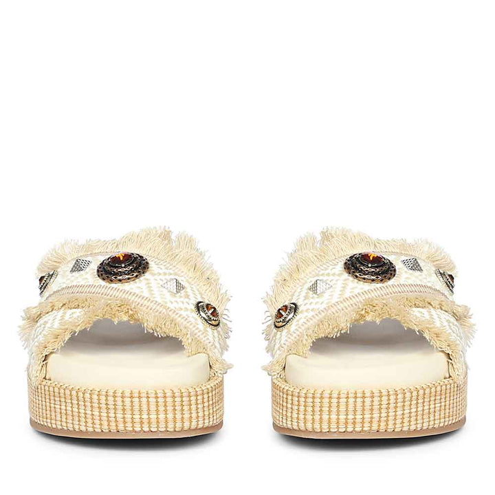 Saint Lenora Raffia Fringe Leather Platform Sandals
