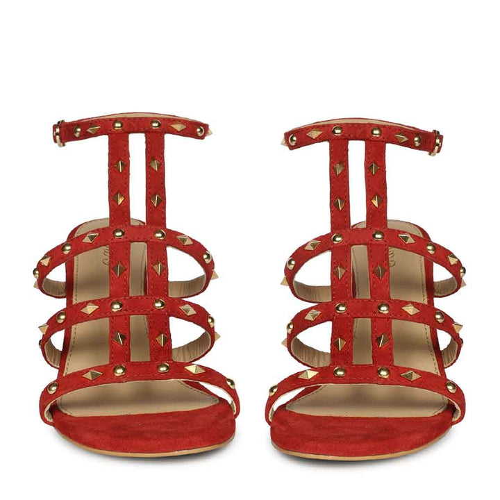Saint Quenel Red Leather Studded Stilettos