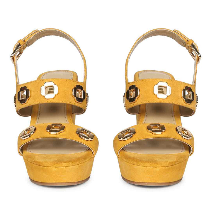 Saint Nerina Golden Mustard Suede Leather Wedge Heels