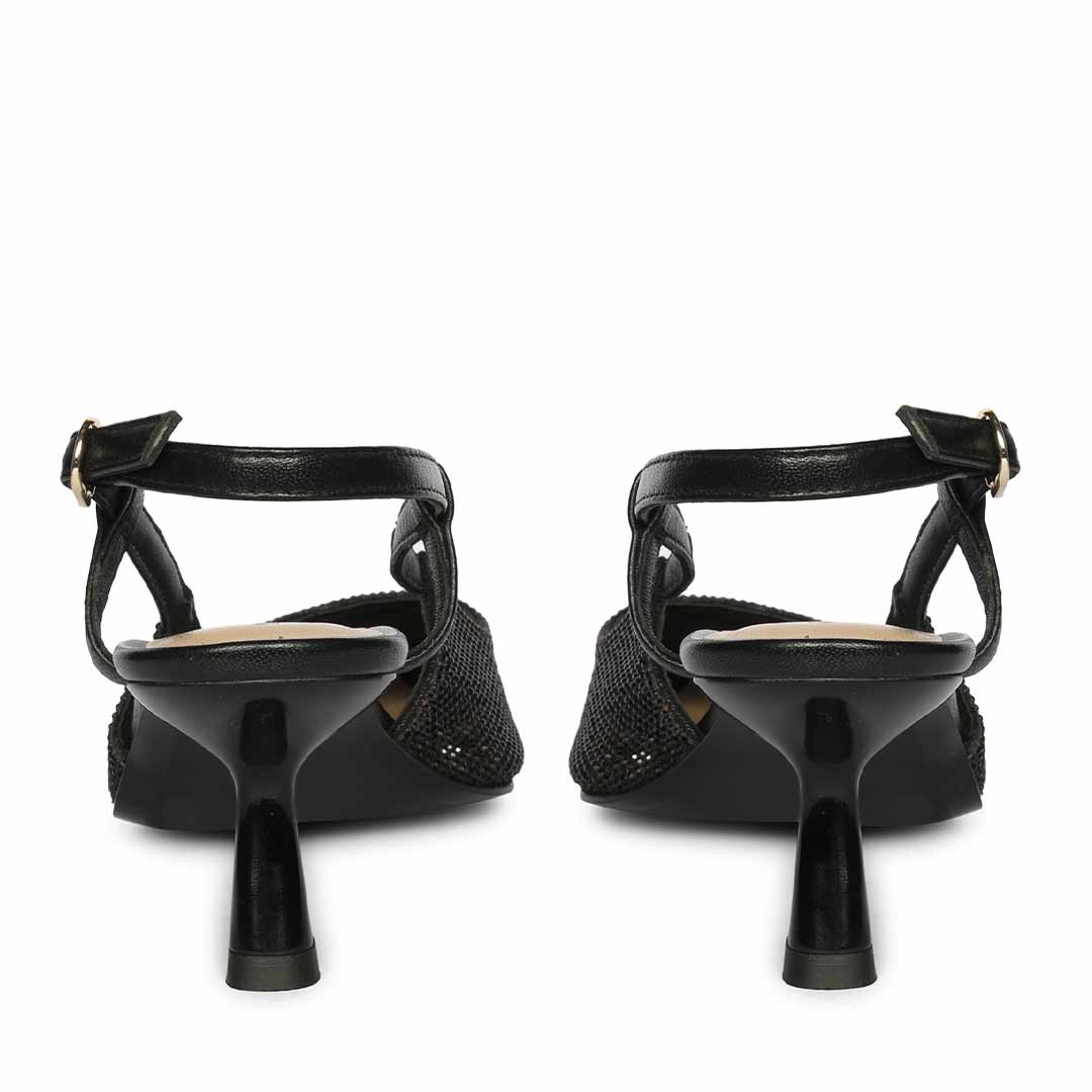 Saint Trinity Crystal Glimmer Slingback Black Leather Heels