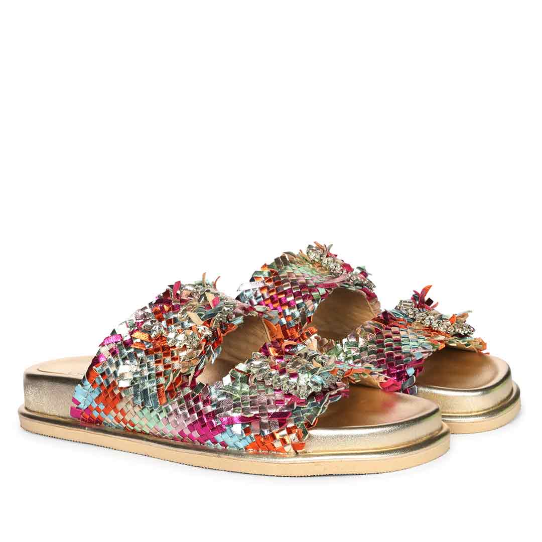 Saint Nuala Crystal Stone Multi Woven Leather Sandals