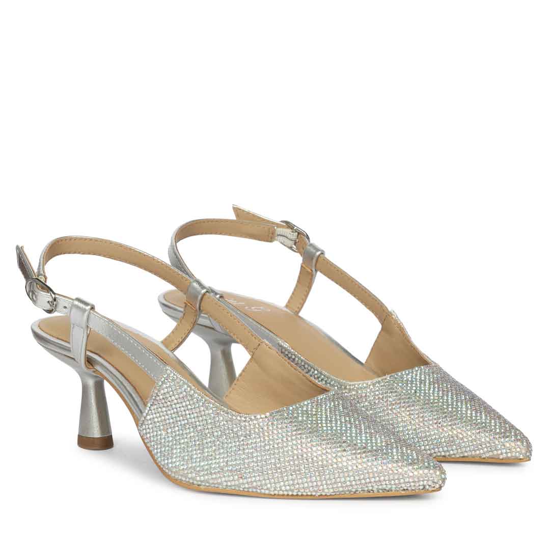 Saint Trinity Crystal Glimmer Silver Leather Pumps