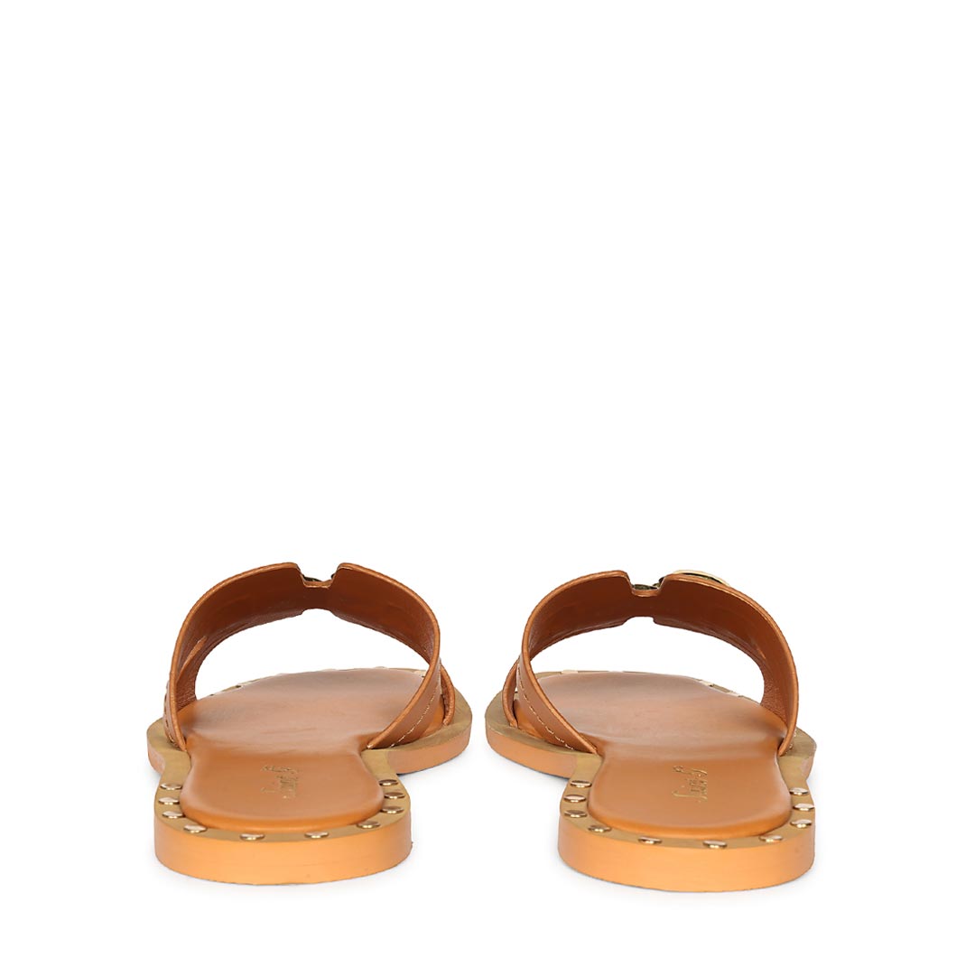 Saint Tan Leather Pyramid Stud Slides